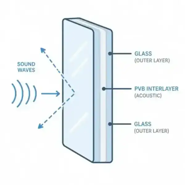 Minimalist illustration of acoustic laminated glass with its protective interlayer