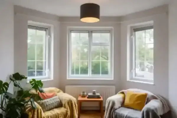 Classic bay window in a living room with secondary glazing