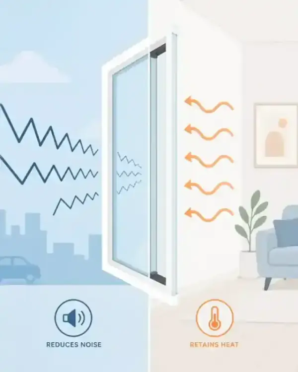 Illustration showing sound and heat moving through a heritage window