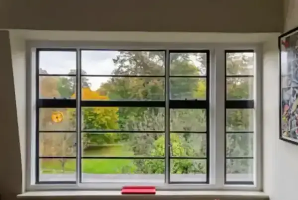 A park view seen through a window with secondary glazing installed