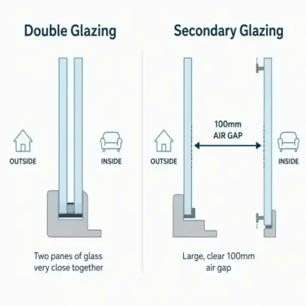 Comparison of air gaps between double and secondary glazing